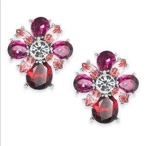 Red and Pink Crystal Cluster Stud Earrings
